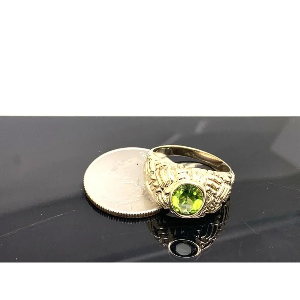 Green Gemstone Cocktail Ring 10k Yellow Gold Estate Jewelry Women's Size 8.75